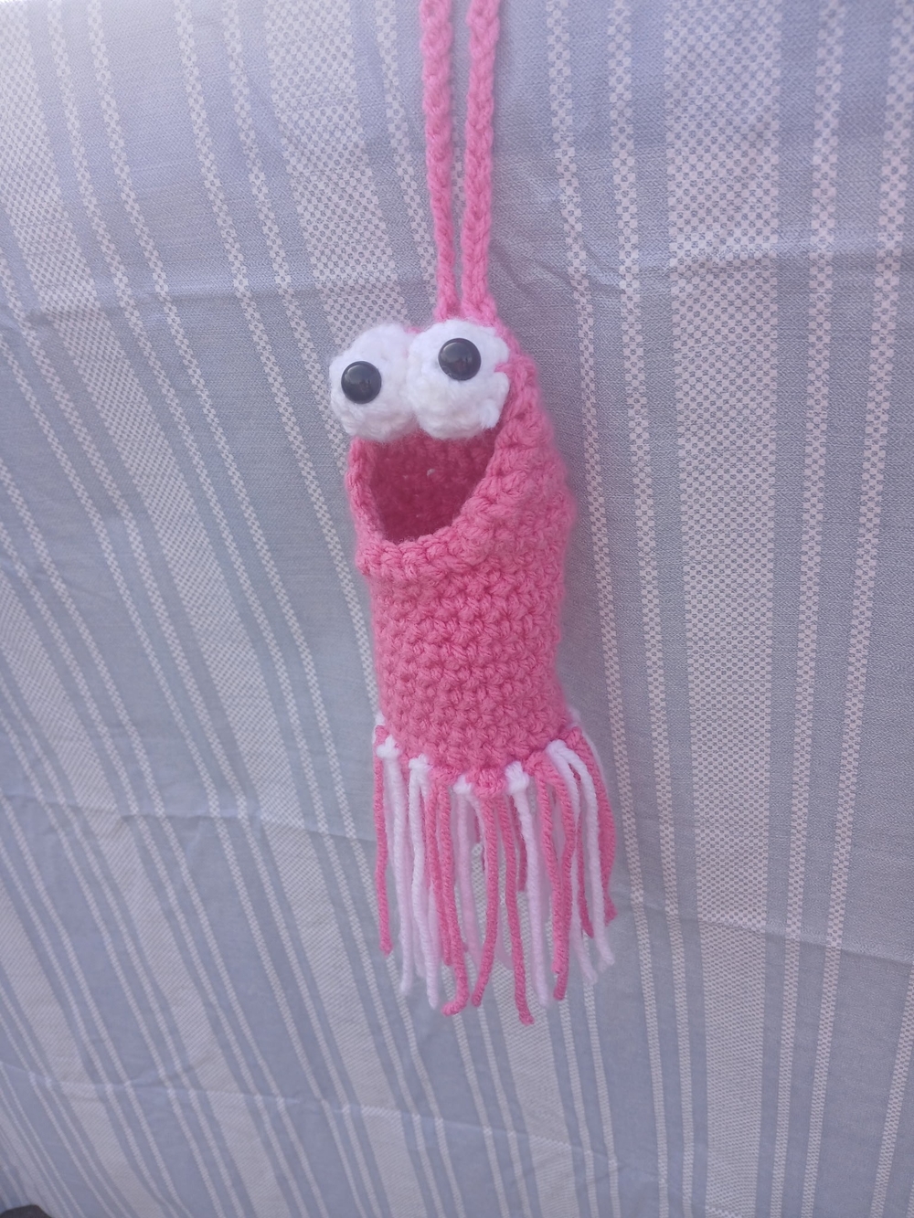 Handmade Pink Crochet Yip Yip Monster Pouch with Fringe